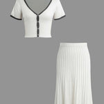 Lina V-neck Knit Top And Pleated Midi Skirt Set - House of Maye