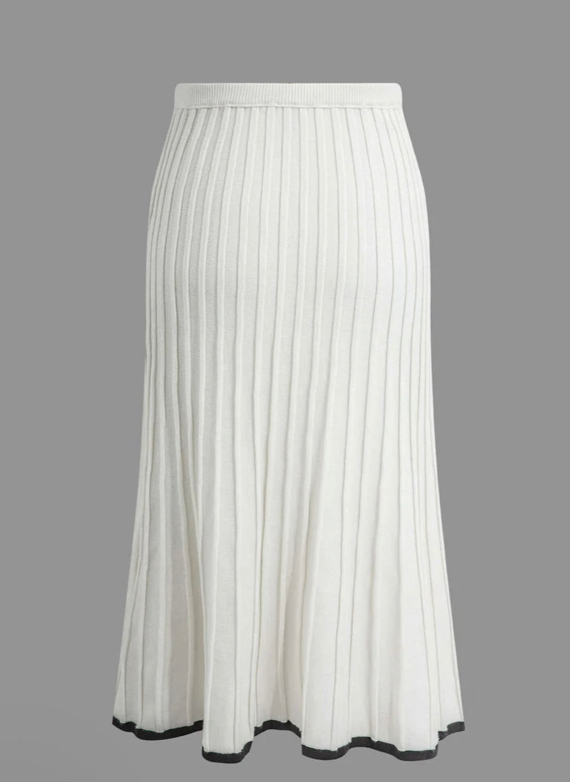 Lina V-neck Knit Top And Pleated Midi Skirt Set - House of Maye