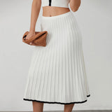 Lina V-neck Knit Top And Pleated Midi Skirt Set - House of Maye