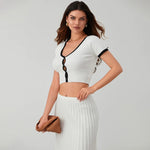 Lina V-neck Knit Top And Pleated Midi Skirt Set - House of Maye