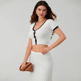 Lina V-neck Knit Top And Pleated Midi Skirt Set - House of Maye