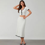 Lina V-neck Knit Top And Pleated Midi Skirt Set - House of Maye