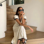 Lina V-neck Knit Top And Pleated Midi Skirt Set - House of Maye