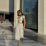 Lina V-neck Knit Top And Pleated Midi Skirt Set - House of Maye