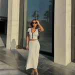 Lina V-neck Knit Top And Pleated Midi Skirt Set - House of Maye