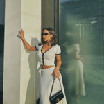 Lina V-neck Knit Top And Pleated Midi Skirt Set - House of Maye