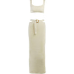 Joana Knit Square Neck Crop Tank Top And Buckle Midi Skirt Set - House of Maye