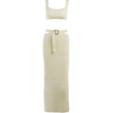 Joana Knit Square Neck Crop Tank Top And Buckle Midi Skirt Set - House of Maye