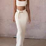 Joana Knit Square Neck Crop Tank Top And Buckle Midi Skirt Set - House of Maye