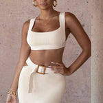 Joana Knit Square Neck Crop Tank Top And Buckle Midi Skirt Set - House of Maye